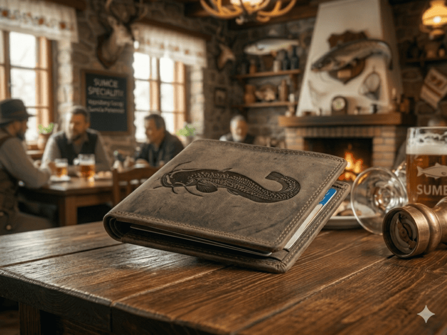 detailný záber peňaženka s motívom Sumec mk